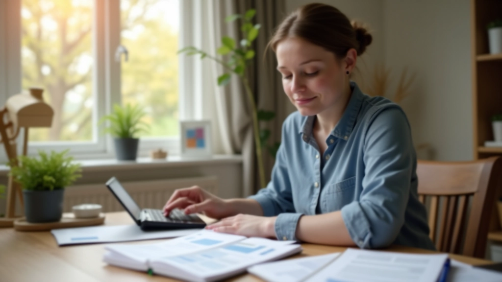 Person calculating monthly expenses on paper at home desk with calculator and budget notebook