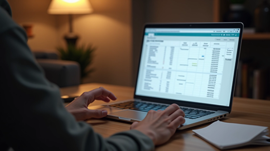 Person reviewing budget targets on laptop with notepad and coffee cup nearby
