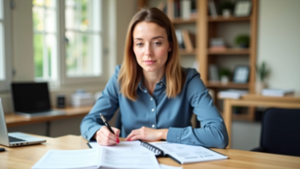 Person reviewing financial documents and goal planning chart at home office desk